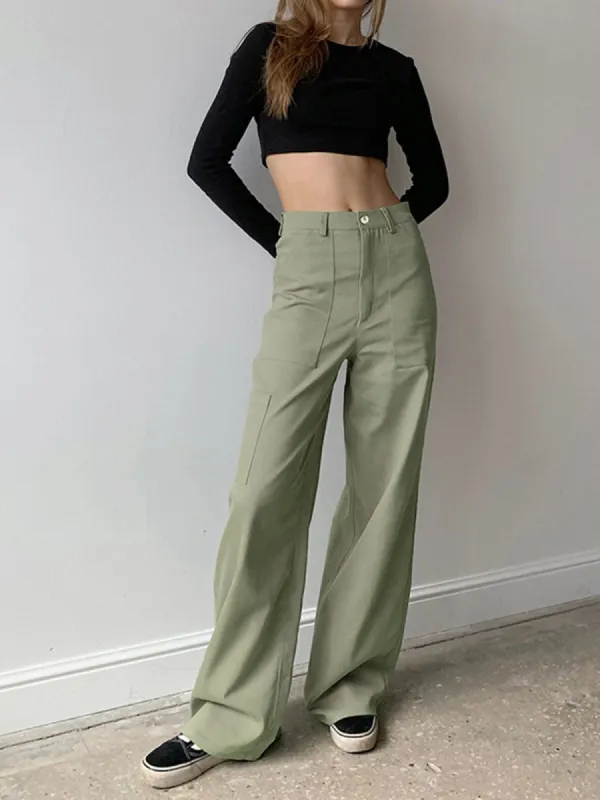 Buttoned Cargo Wide Leg Pants sold by COMMENSE