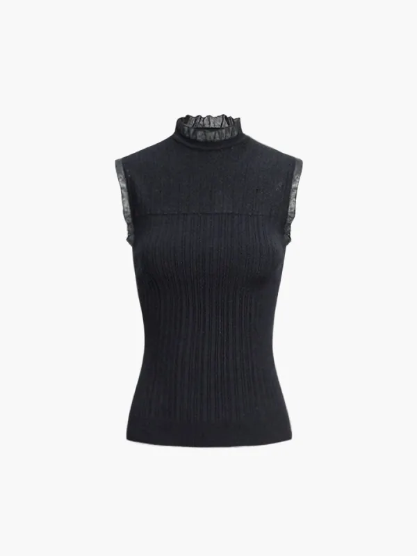 Ruffle Mock Neck Rib Tank Top sold by COMMENSE