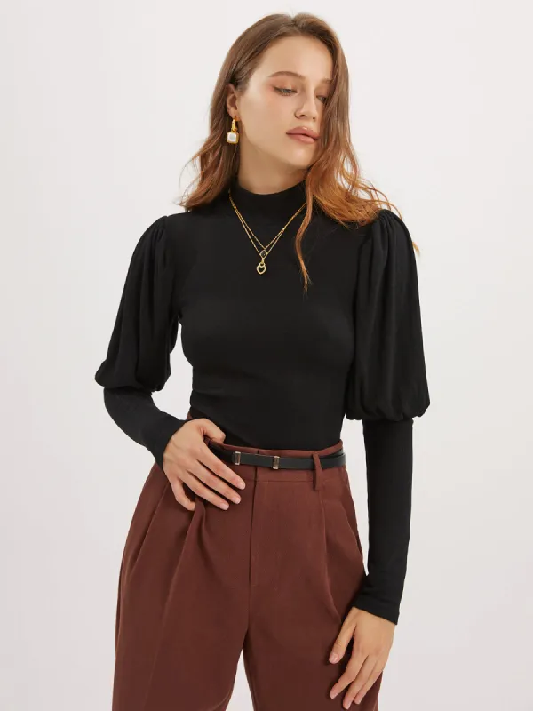 Solid Puff Long Sleeve Shirt sold by COMMENSE