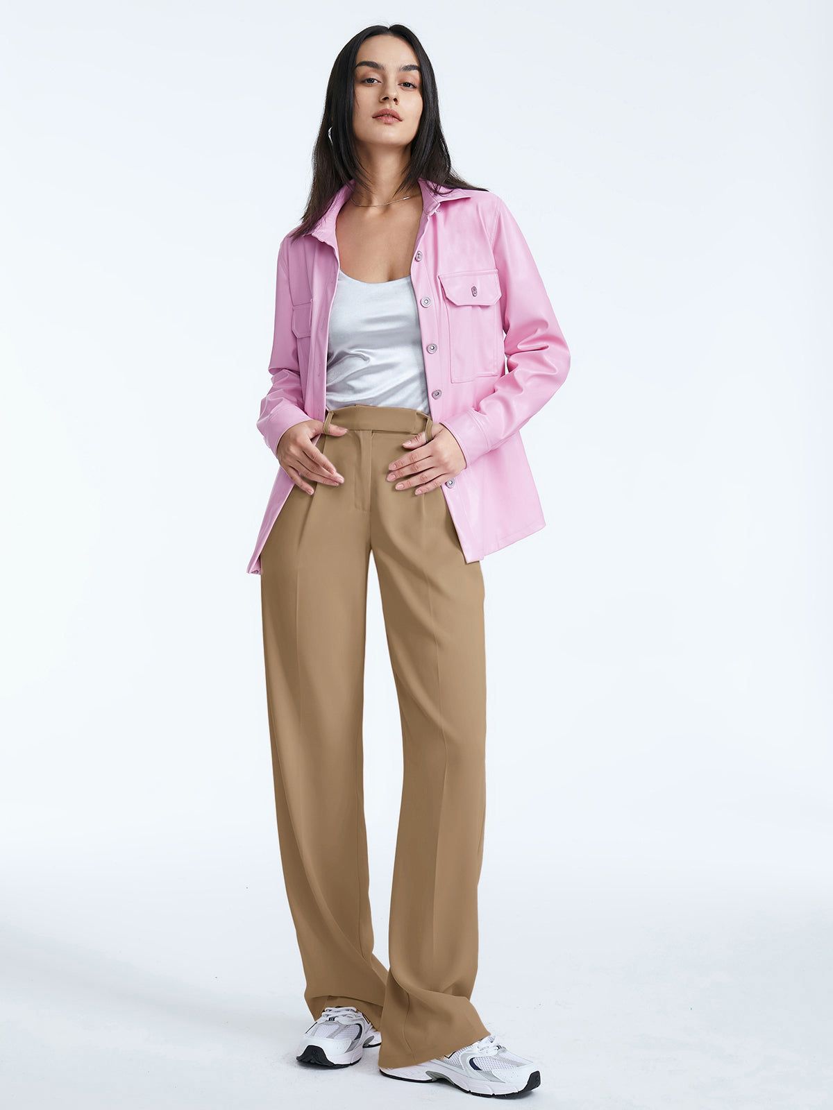 High Waisted Straight Leg Pleat Front Trousers sold by COMMENSE product image thumbnail 3