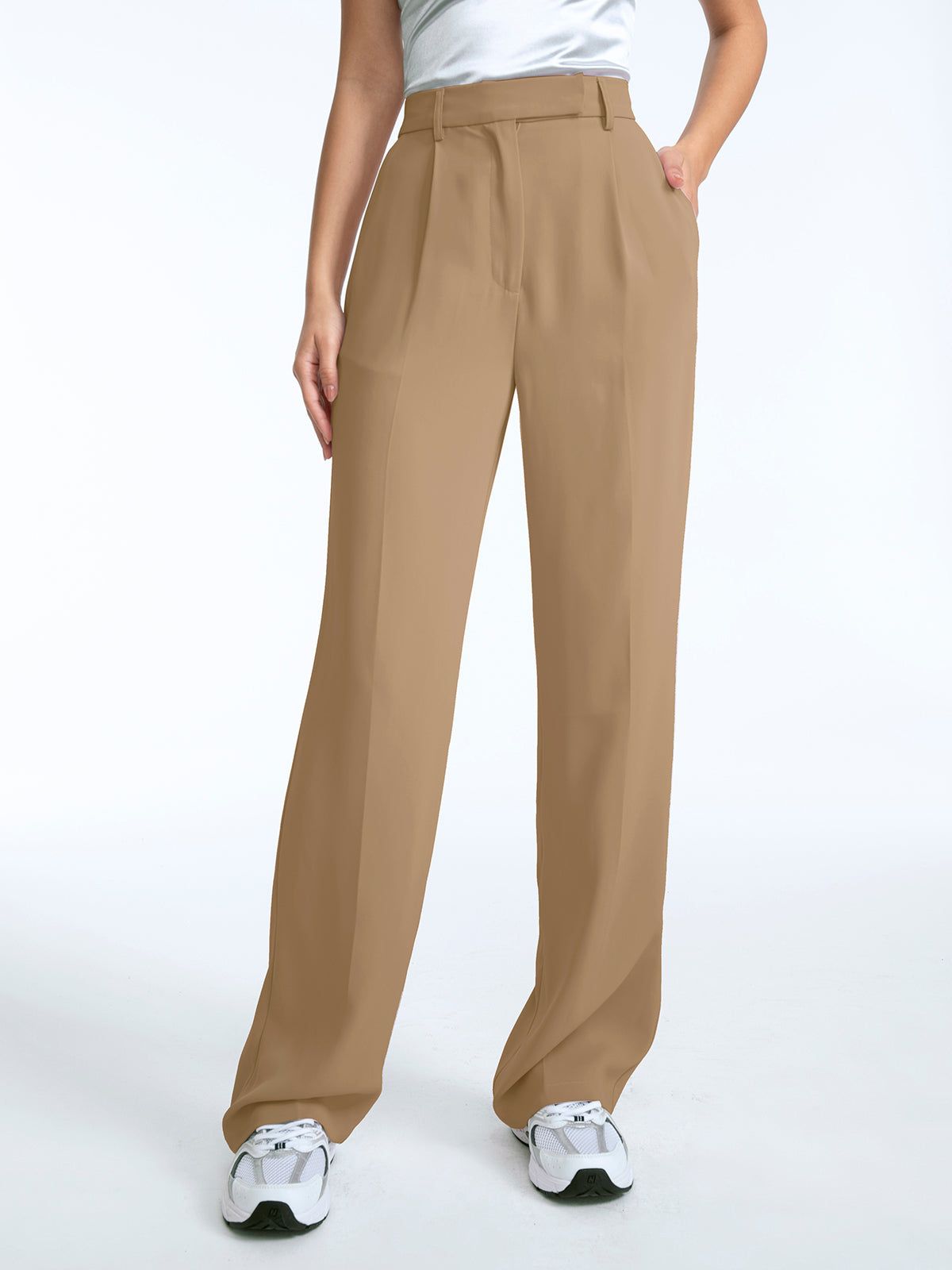 High Waisted Straight Leg Pleat Front Trousers sold by COMMENSE