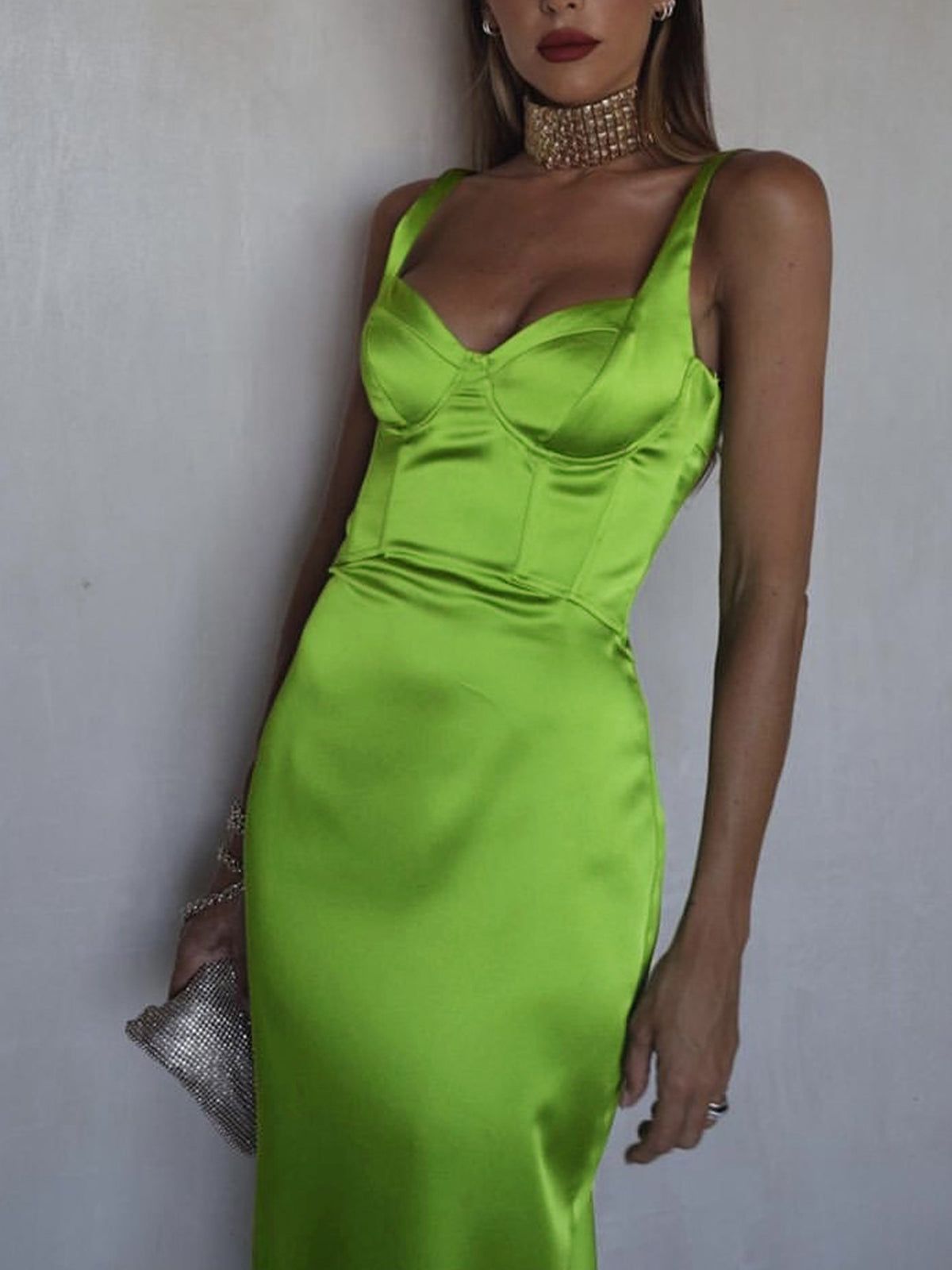 Cup Detail Satin Midi Dress sold by COMMENSE product image thumbnail 4