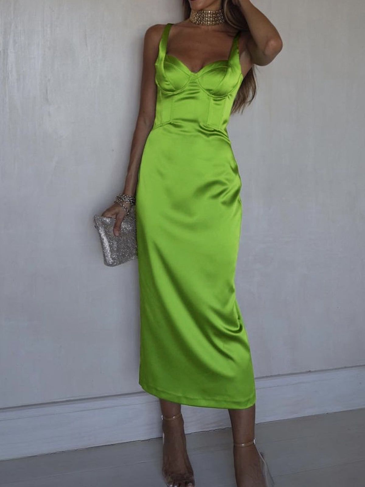 Cup Detail Satin Midi Dress sold by COMMENSE