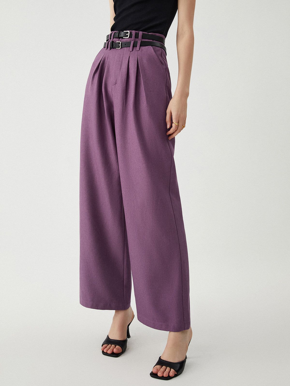 Solid Belted Straight Leg Pants sold by COMMENSE product image thumbnail 2