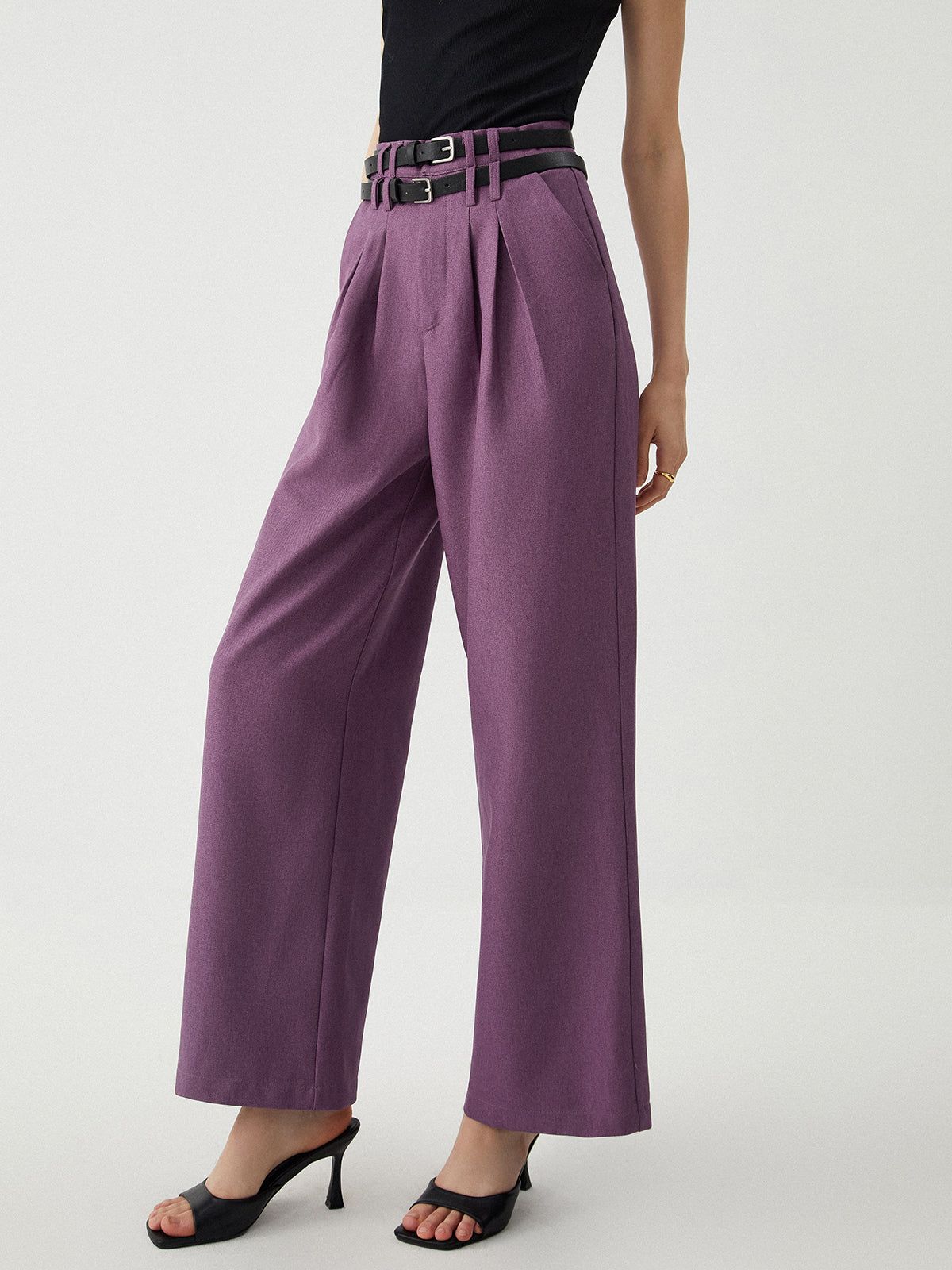 Solid Belted Straight Leg Pants sold by COMMENSE product image thumbnail 3