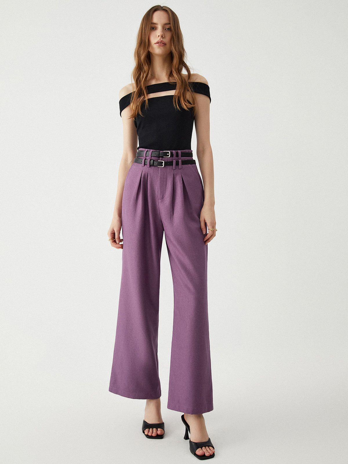 Solid Belted Straight Leg Pants sold by COMMENSE product image thumbnail 4