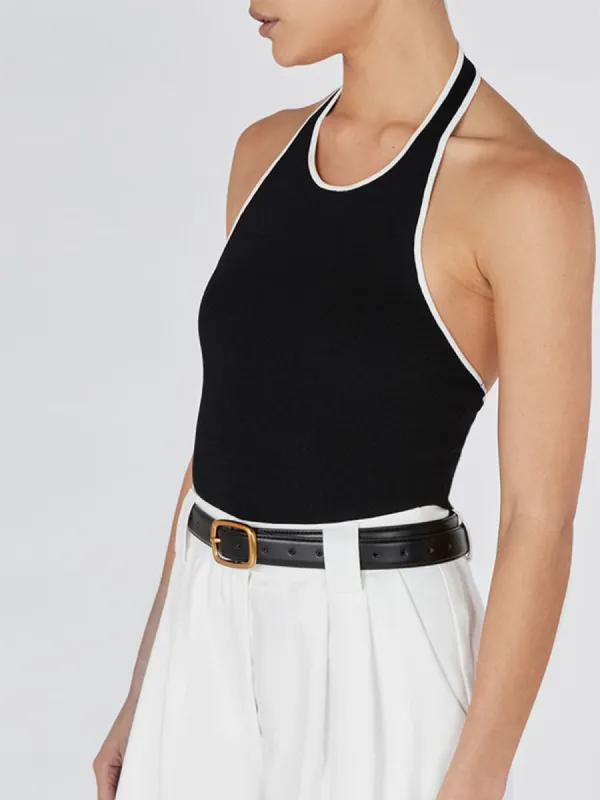Contrast Trim Open Back Knit Top sold by COMMENSE