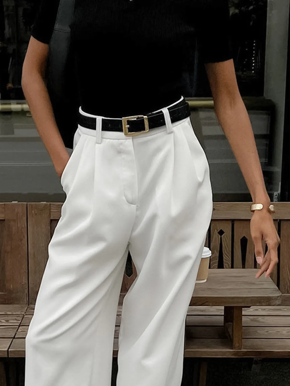 Solid Wide Leg Pants Without Belt sold by COMMENSE product image thumbnail 4