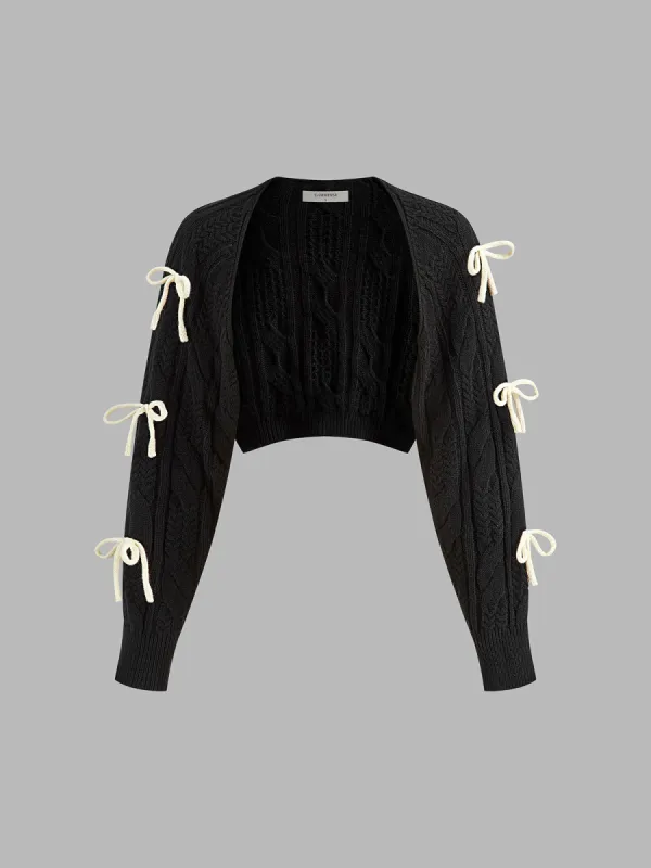 Bow Knotted Cable Knit Cardigan sold by COMMENSE