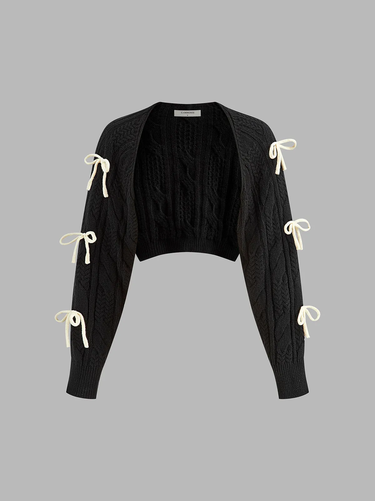 Bow Knotted Cable Knit Cardigan sold by COMMENSE