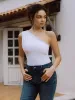 Solid One Shoulder Off Tank Top sold by COMMENSE