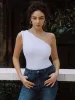 Solid One Shoulder Off Tank Top sold by COMMENSE