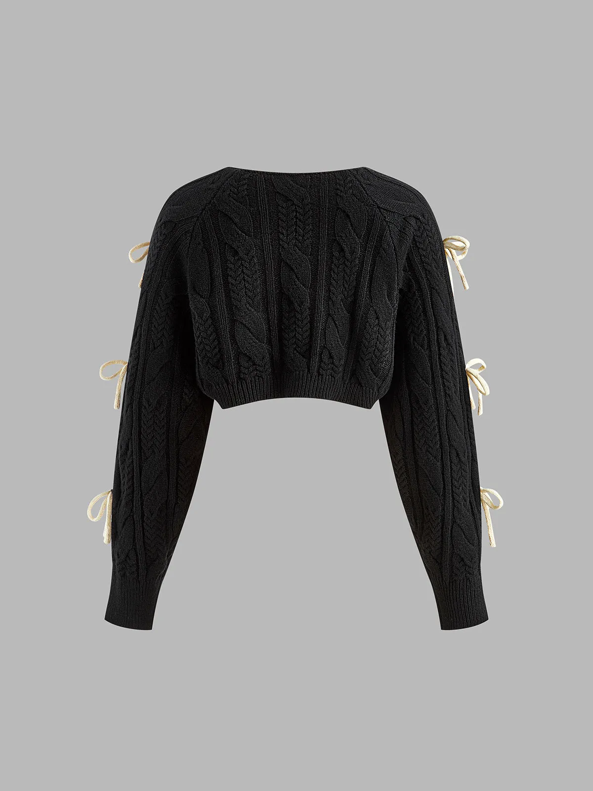 Bow Knotted Cable Knit Cardigan sold by COMMENSE product image thumbnail 2
