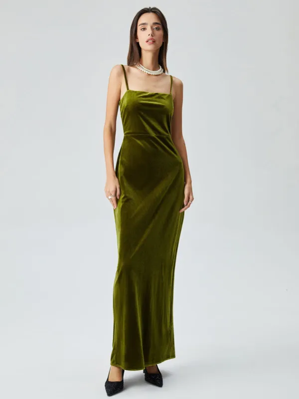 Velvet Zippered Slit Long Dress sold by COMMENSE