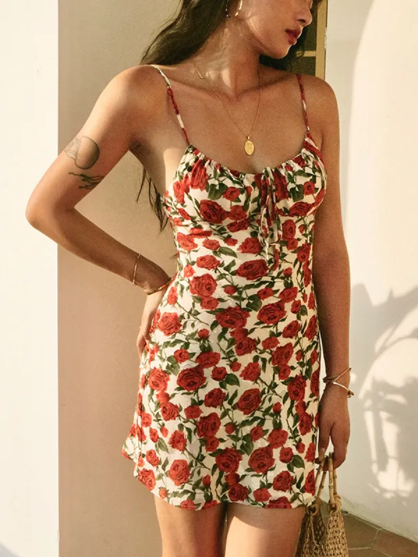 Bulgaria Roses Floral Backless Mini Dress made by COMMENSE