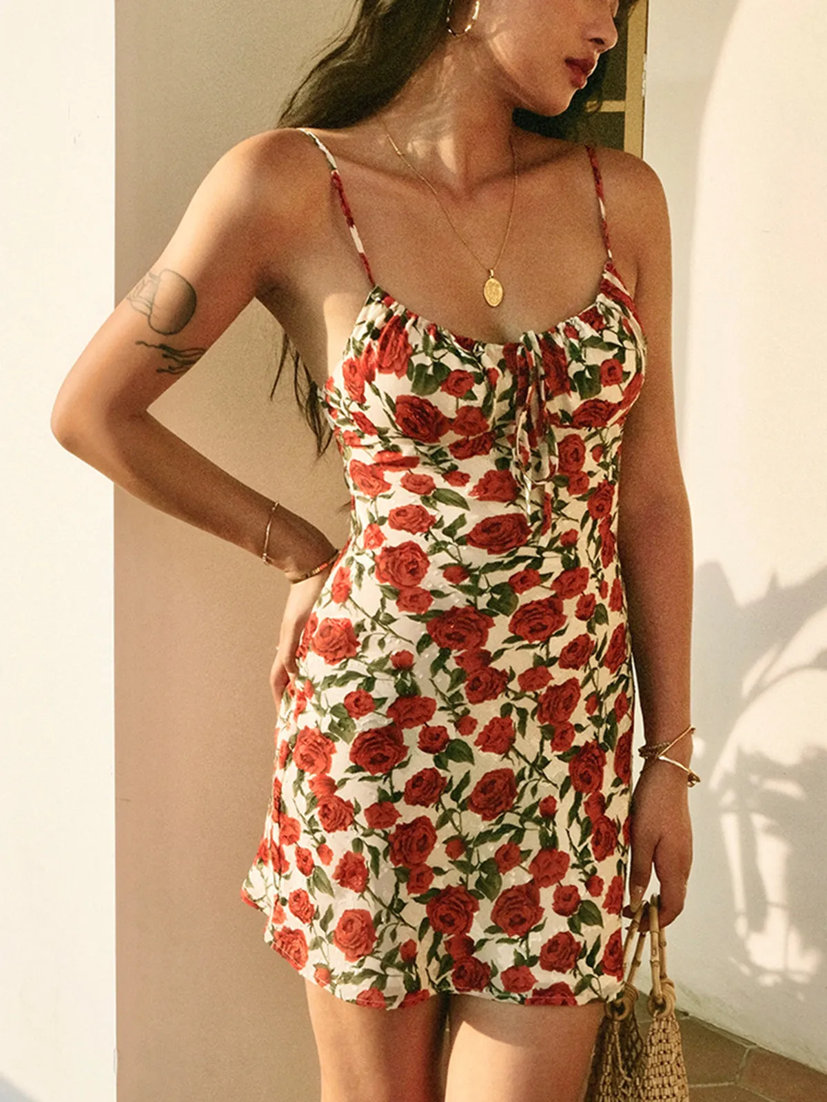 Bulgaria Roses Floral Backless Mini Dress sold by COMMENSE