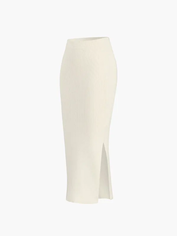 Rib Slit Maxi Skirt sold by COMMENSE
