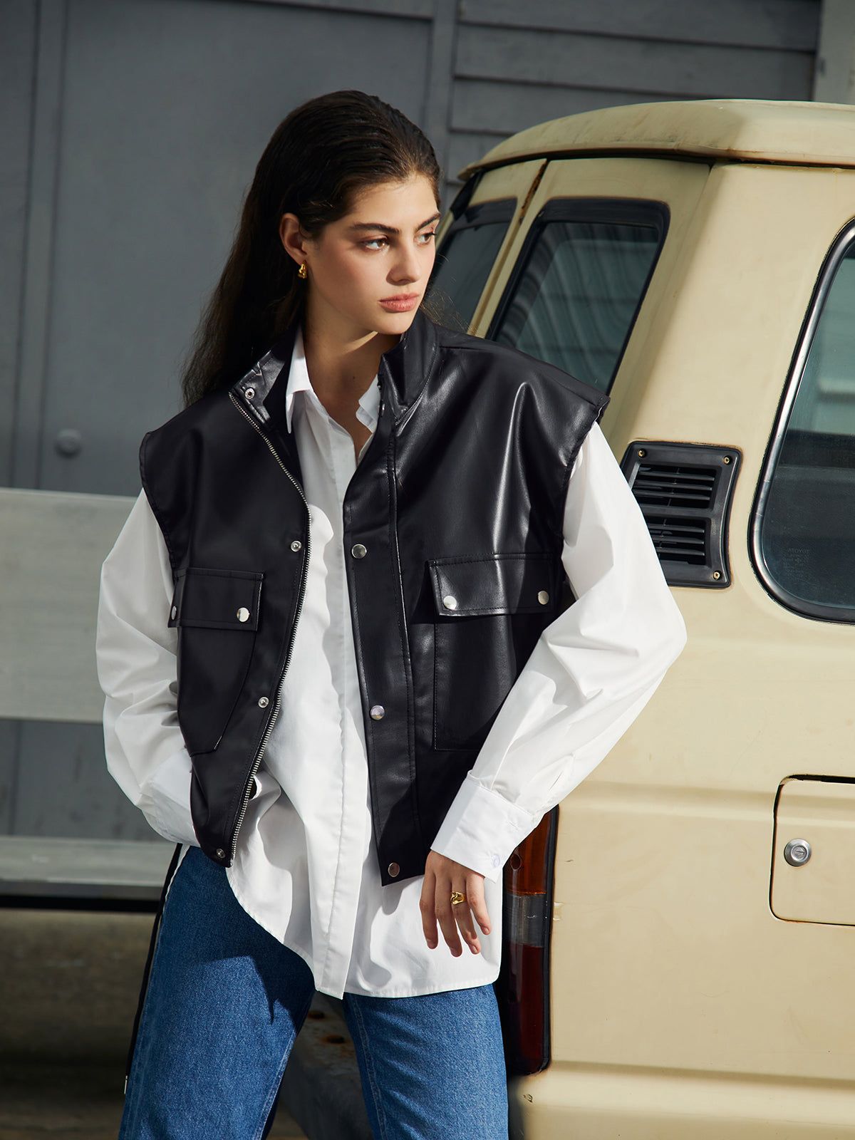 City Walk Faux Leather Vest sold by COMMENSE product image thumbnail 2