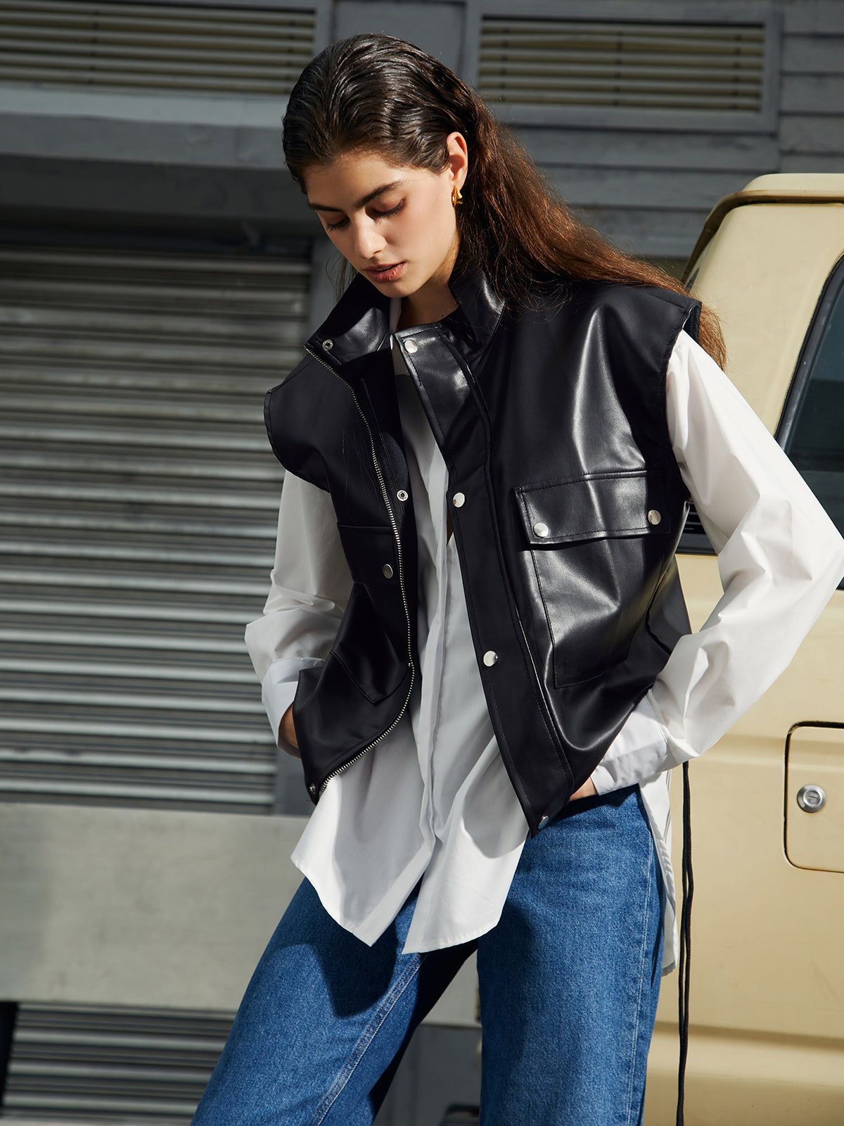 City Walk Faux Leather Vest sold by COMMENSE