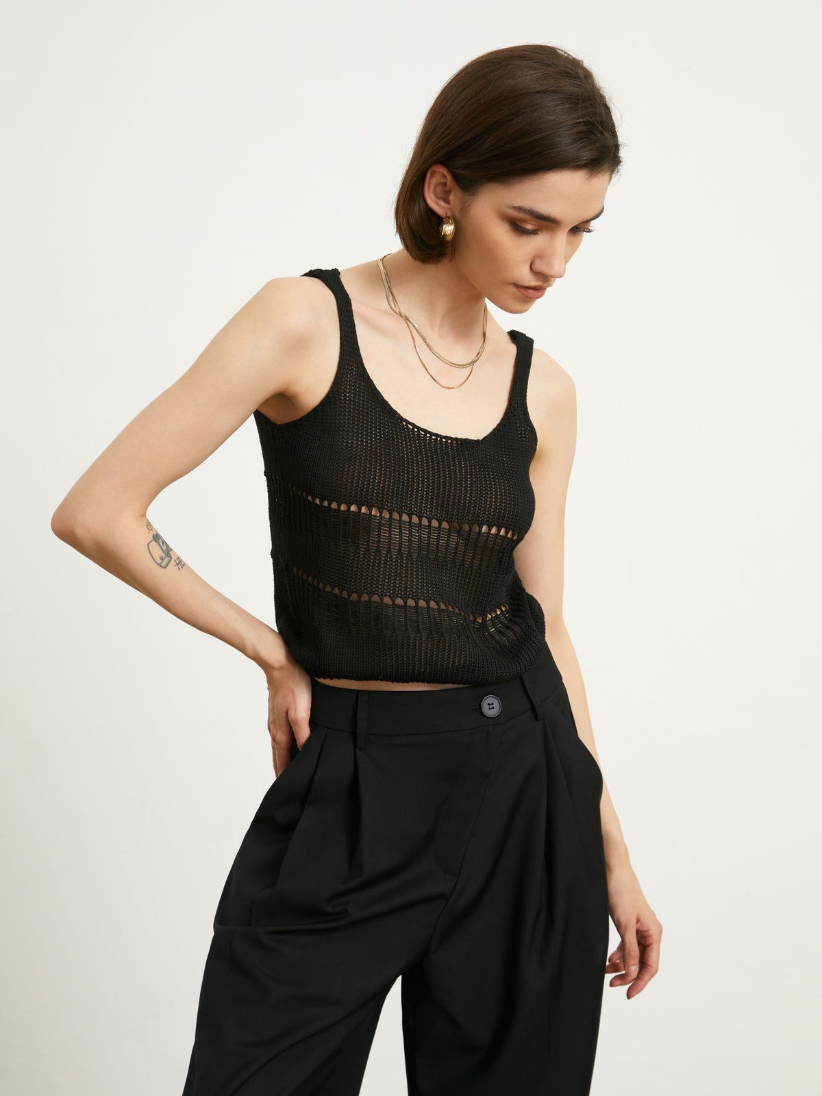 Basic Open Knit Crop Tank Top sold by COMMENSE product image thumbnail 4