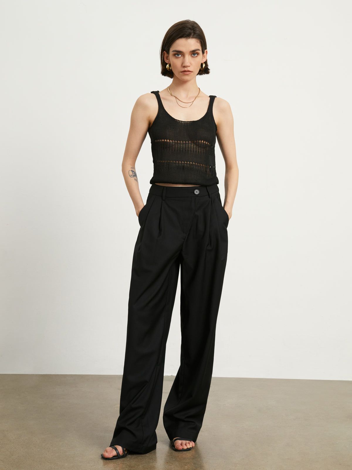Basic Open Knit Crop Tank Top sold by COMMENSE product image thumbnail 5