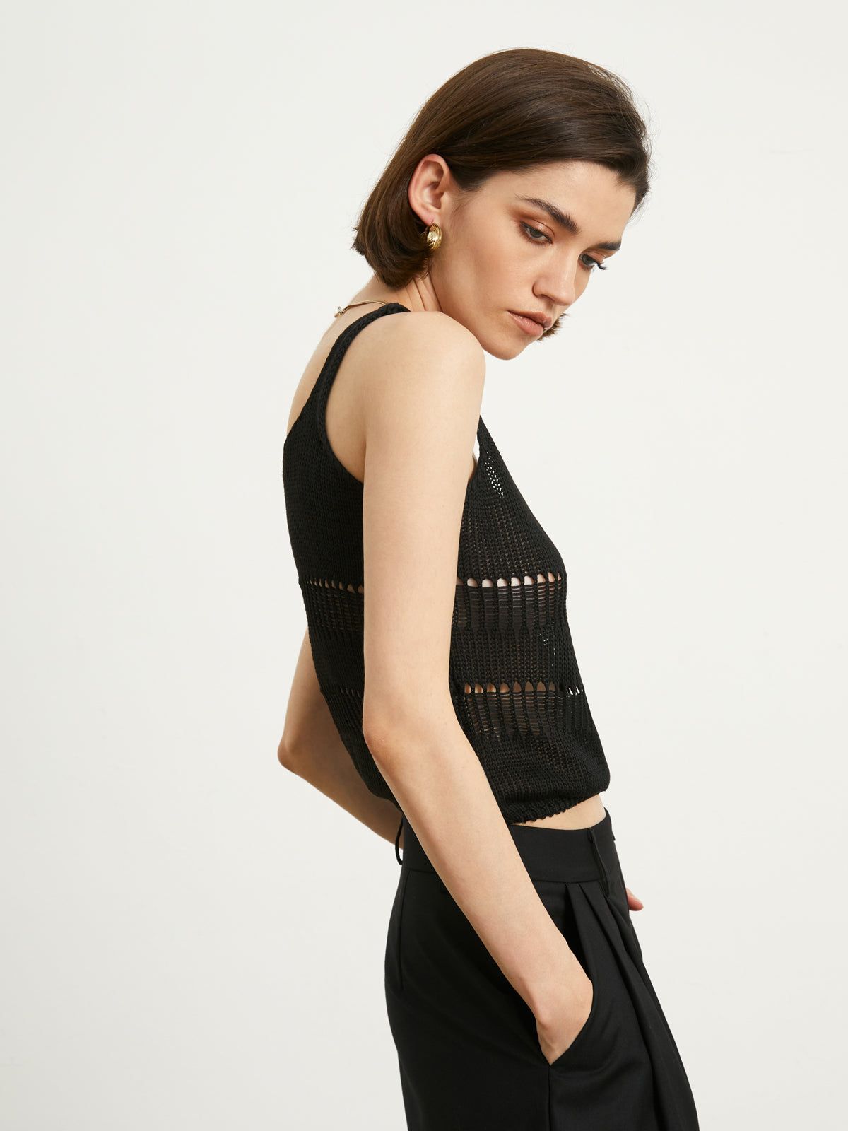 Basic Open Knit Crop Tank Top sold by COMMENSE product image thumbnail 2