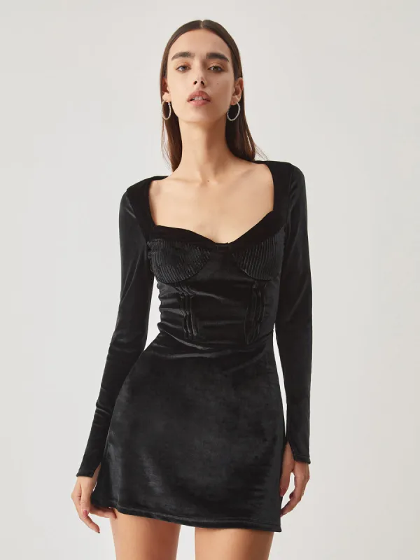 Velvet Bustier Corset Long Sleeve Short Dress sold by COMMENSE