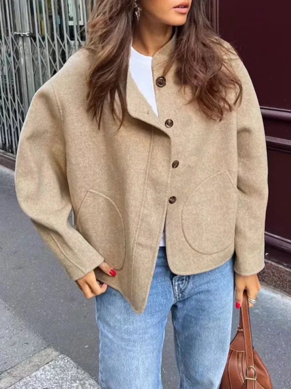 Solid Pocket Button Jacket sold by COMMENSE