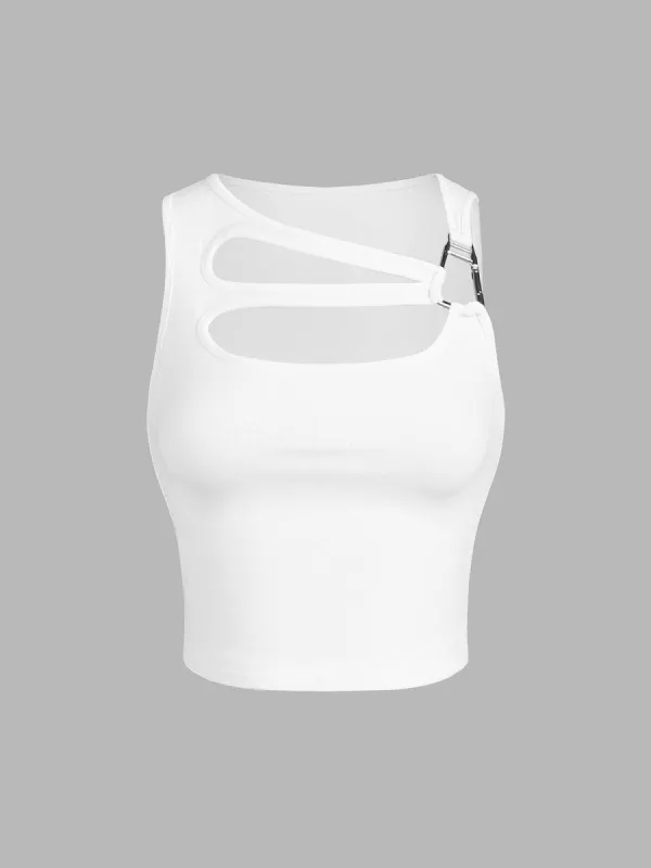 Oblique Cutout Crop Tank Top sold by COMMENSE