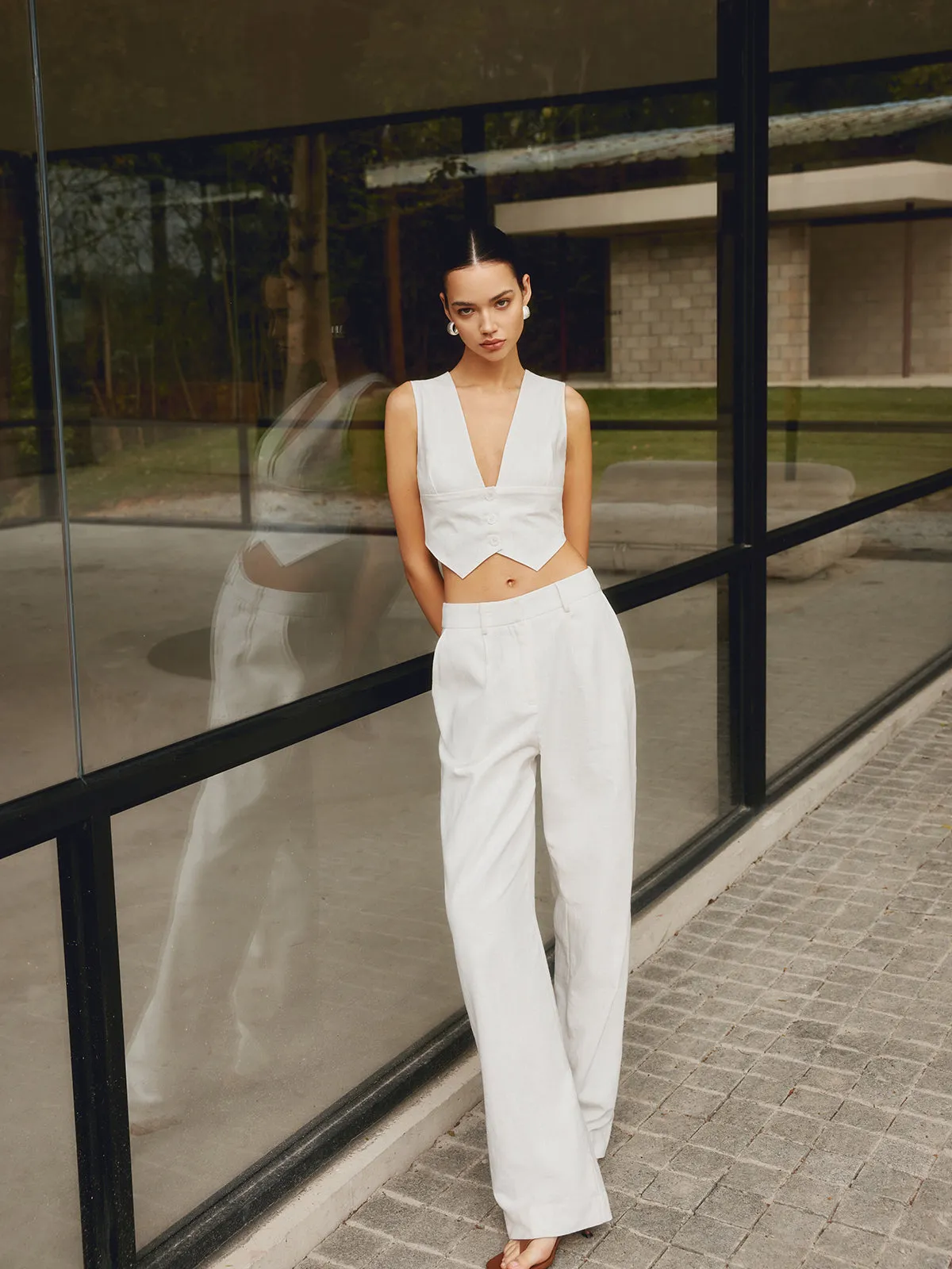 Cotton & Linen Straight Leg Pants sold by COMMENSE product image thumbnail 2