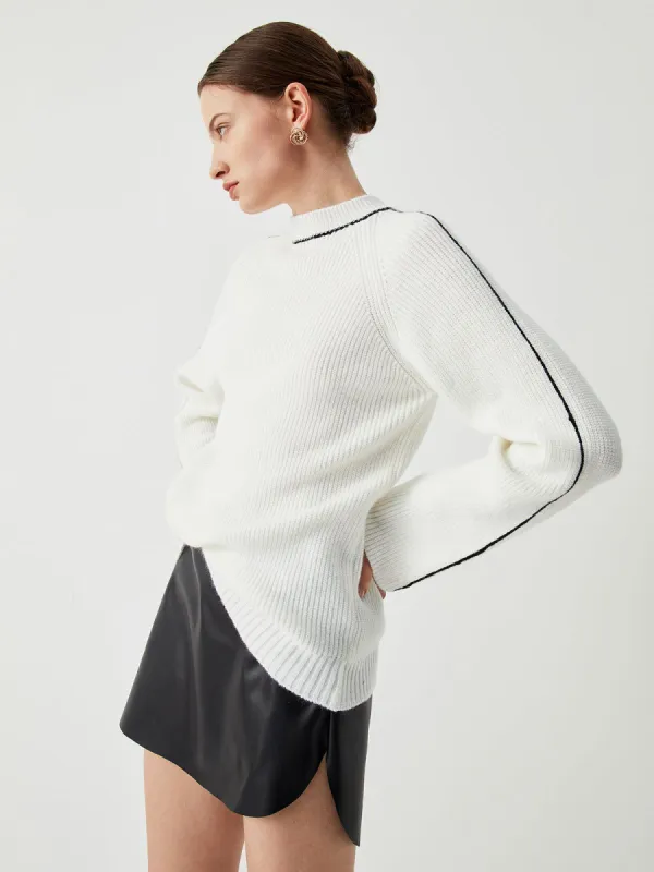 Contrast Stitch Mock Neck Sweater sold by COMMENSE