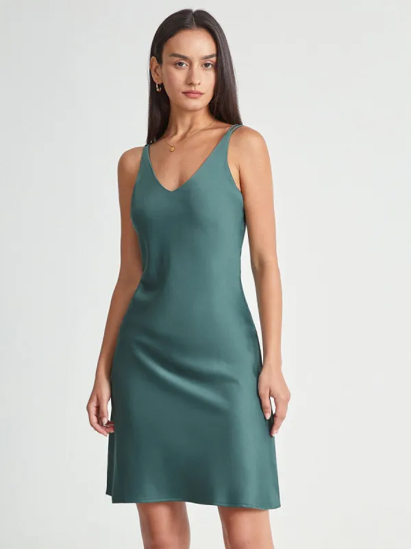 V-Neck Satin Sleeveless Midi Dress sold by COMMENSE
