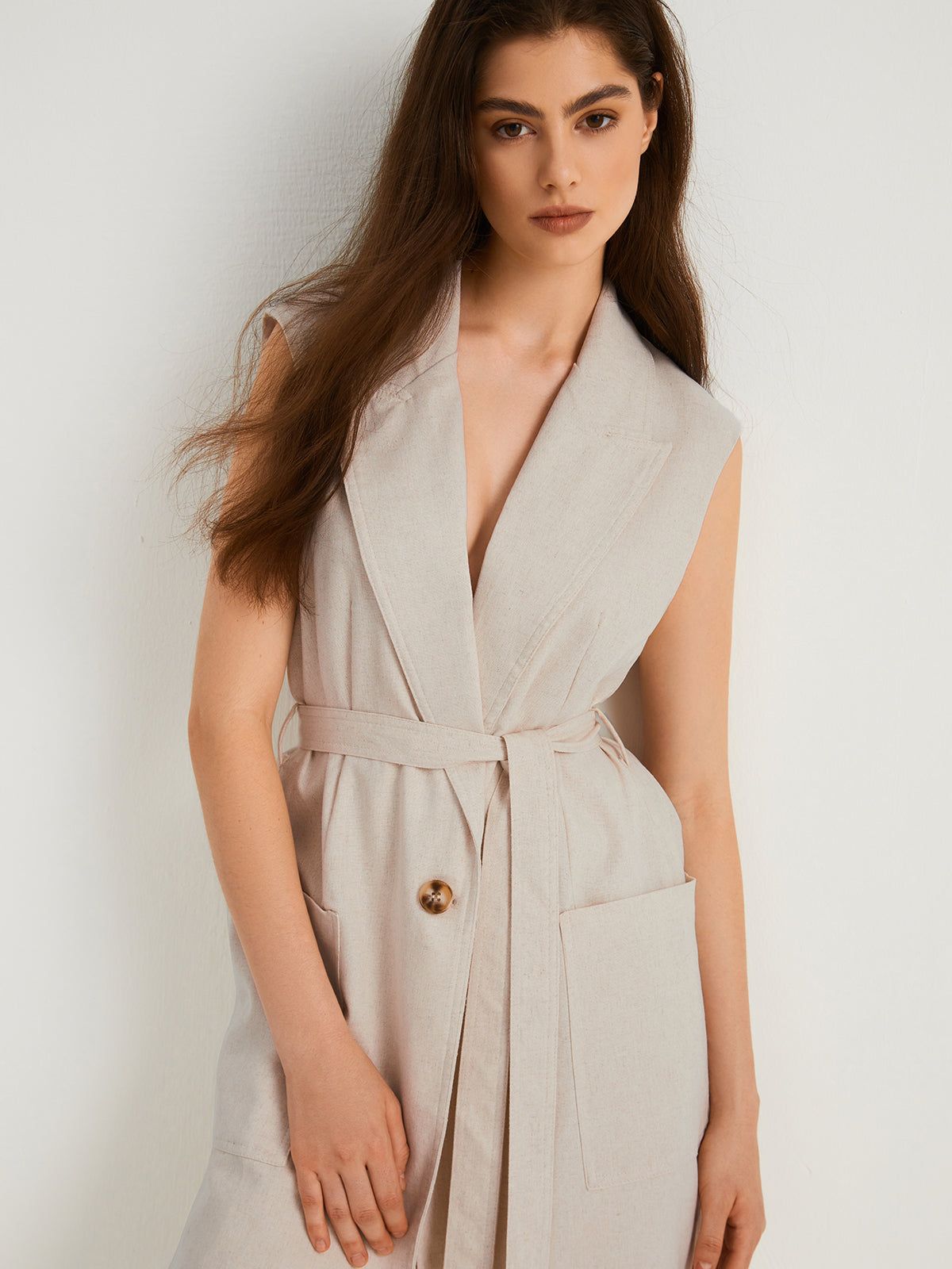 Sleeveless Tied Long Jacket sold by COMMENSE