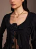 Ruffle Rosette Pleated Blouse sold by COMMENSE