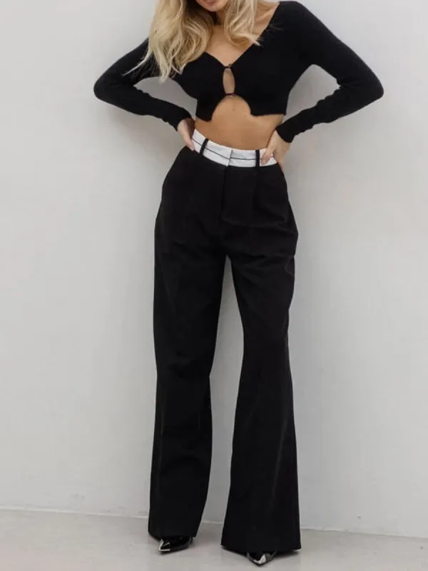 Highway Reversible Waistband Wide Leg Pants made by COMMENSE