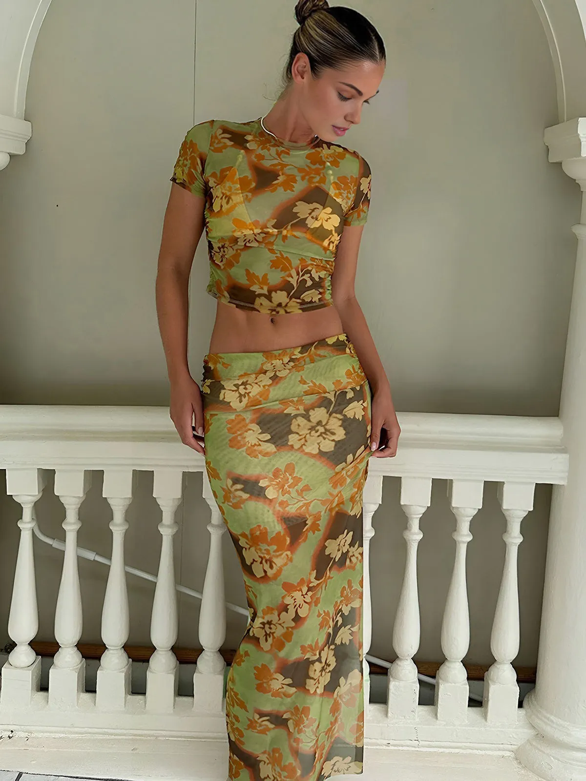 All Over Floral Print Skirt Set sold by COMMENSE product image thumbnail 3