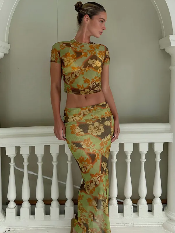 All Over Floral Print Skirt Set sold by COMMENSE