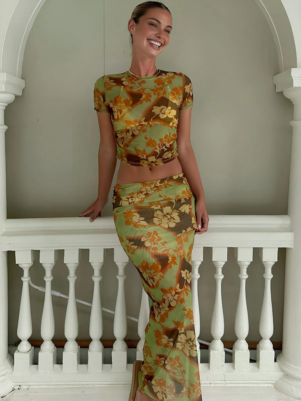 All Over Floral Print Skirt Set sold by COMMENSE product image thumbnail 2