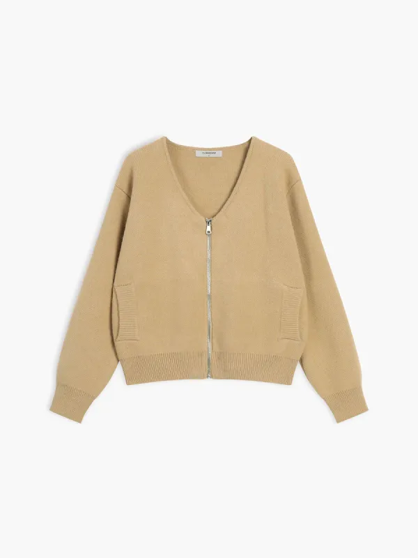 Knit V-neck Zip Pocket Jacket sold by COMMENSE