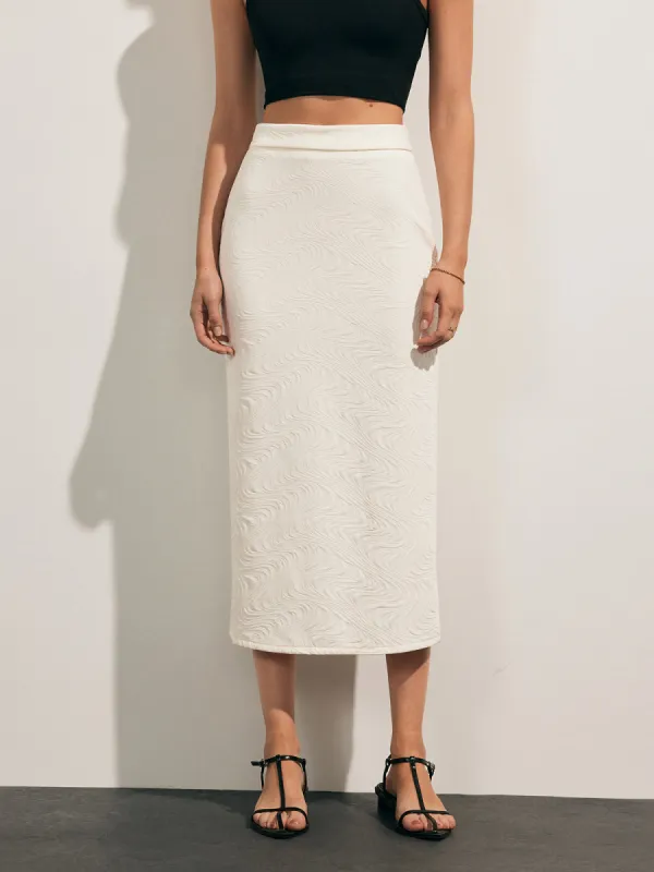 Floral Textured Split Midi Skirt sold by COMMENSE
