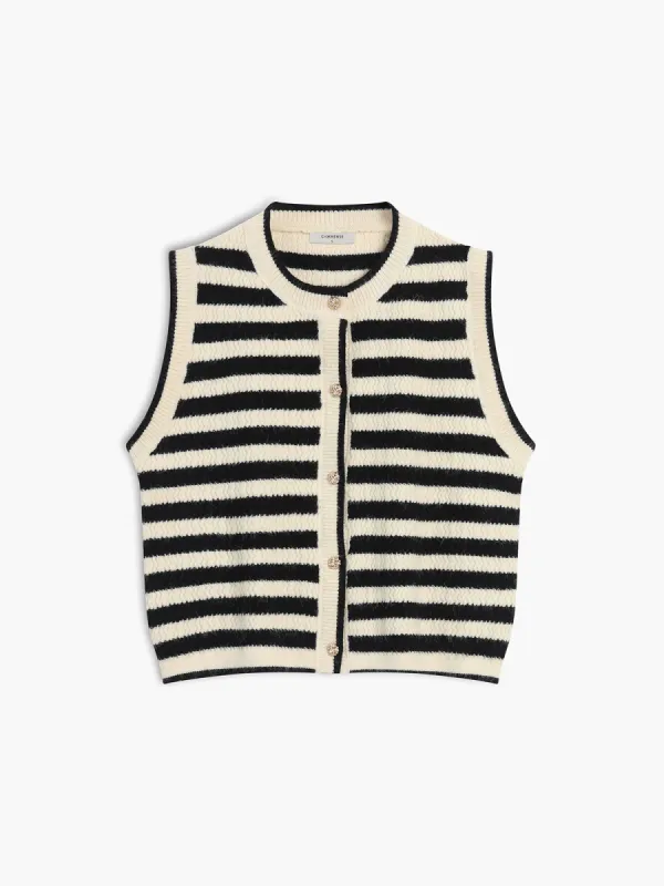Striped Button-Down Sweater Vest sold by COMMENSE