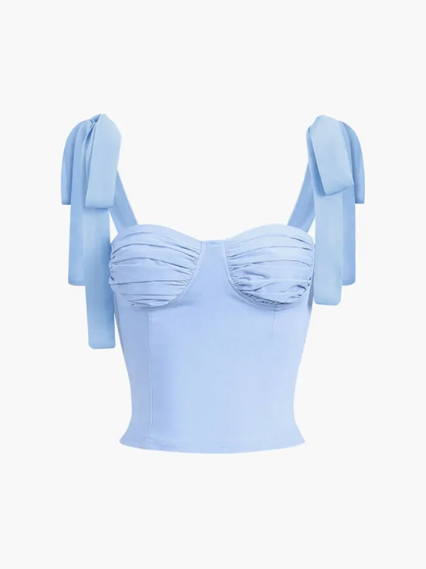 Cup Detail Tied Crop Corset Top sold by COMMENSE