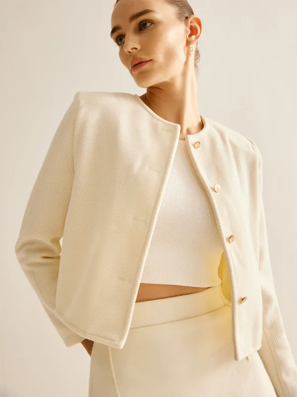 Elegant Crew Neck Tweed Blazer sold by COMMENSE
