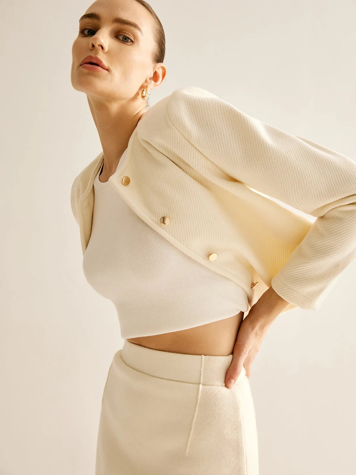 Elegant Crew Neck Tweed Blazer sold by COMMENSE product image thumbnail 2