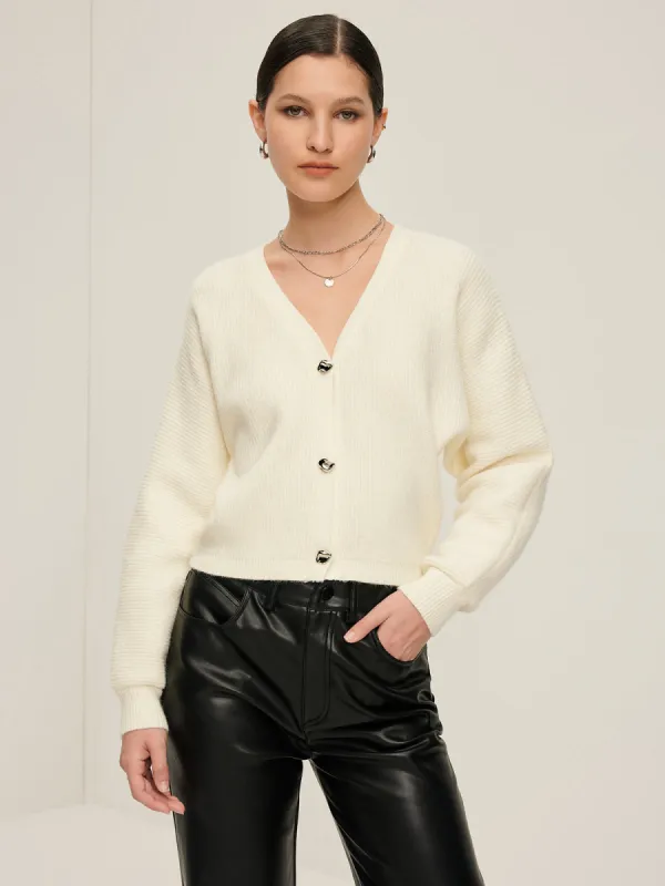 V-Neck Plain Button Cardigan sold by COMMENSE