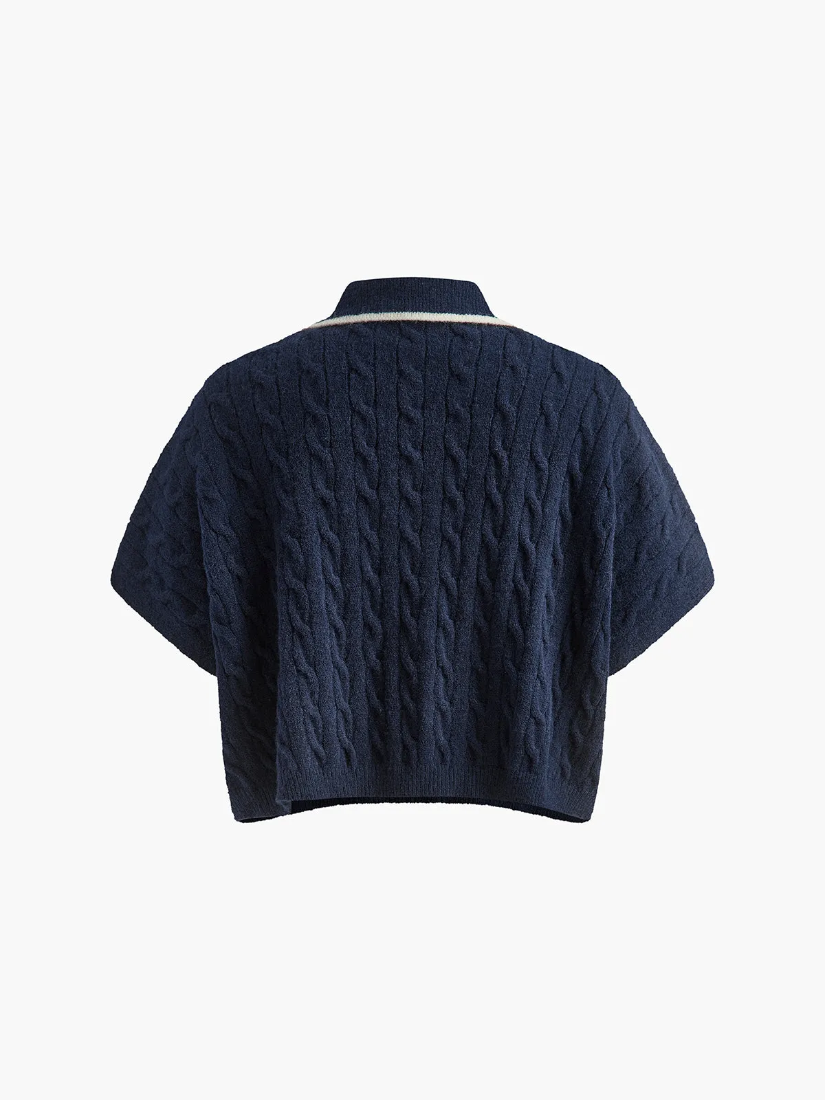 Lapel Plain Crop Cable Knit Top sold by COMMENSE product image thumbnail 2