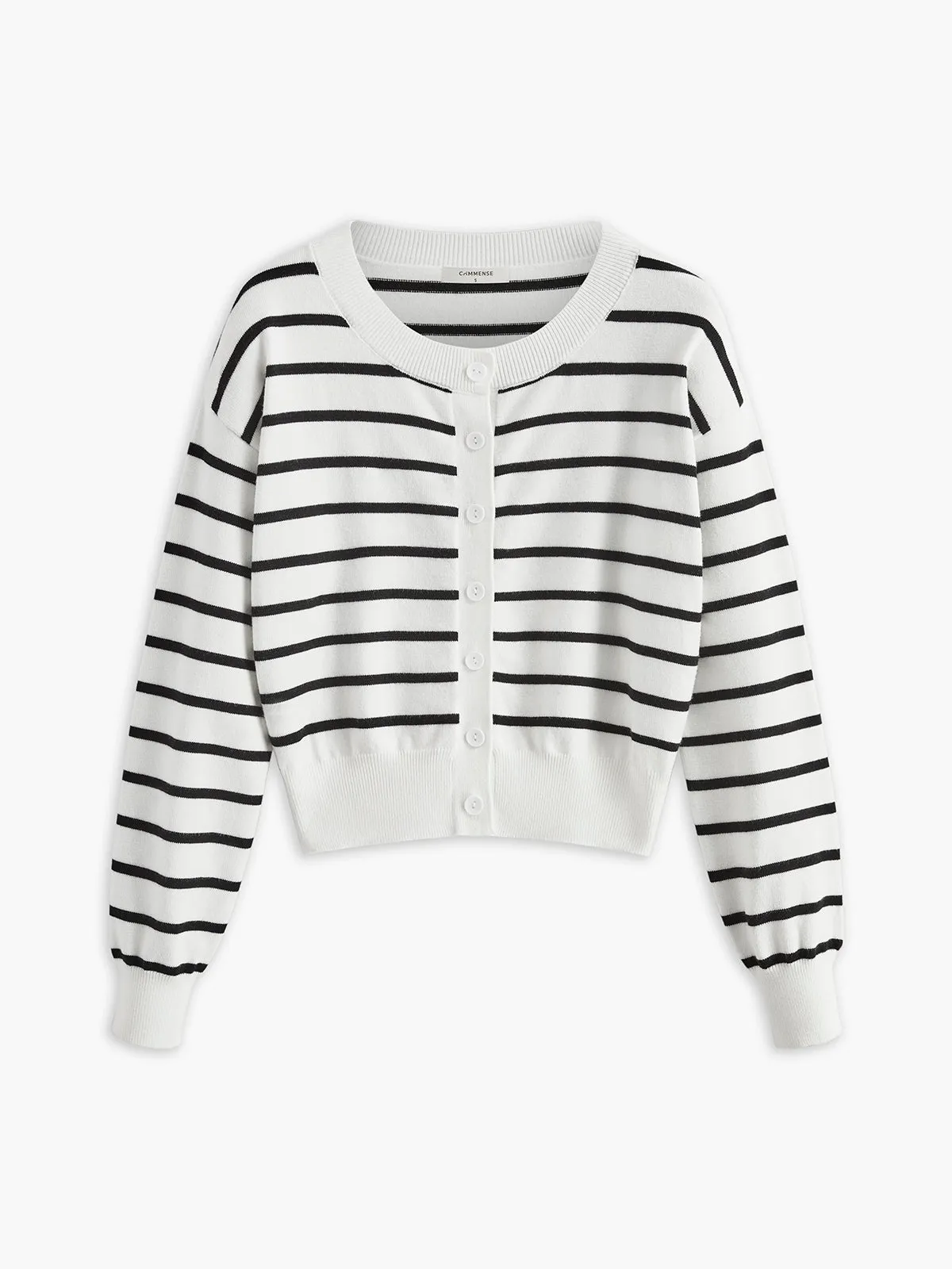 Crew Neck Striped Cardigan sold by COMMENSE