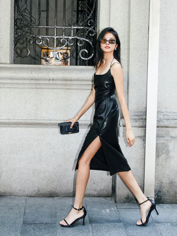 Side Split PU Leather Cami Dress sold by COMMENSE