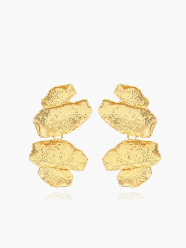 Irregular Golden Leaves Drop Earrings sold by COMMENSE