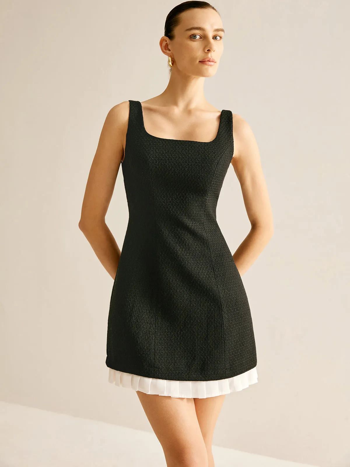 Pleated Trim Tweed Tank Short Dress sold by COMMENSE product image thumbnail 5